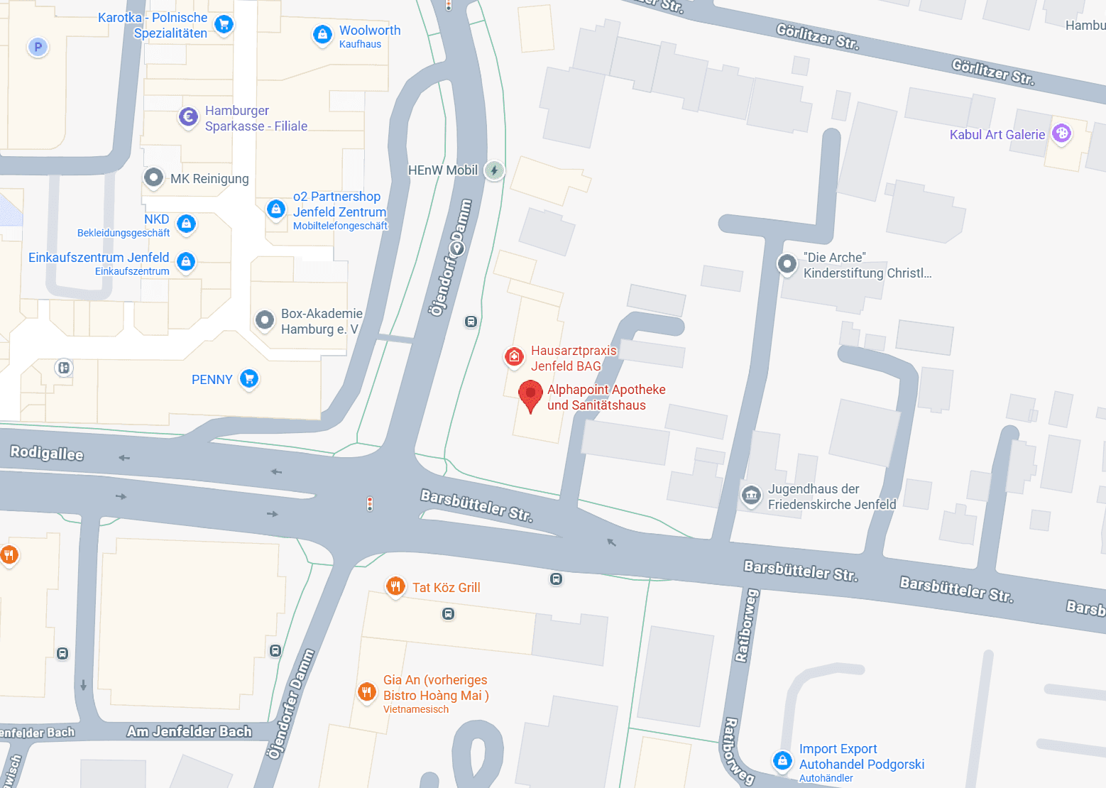 Anfahrtskarte – Standort der alphapoint apotheke in Hamburg